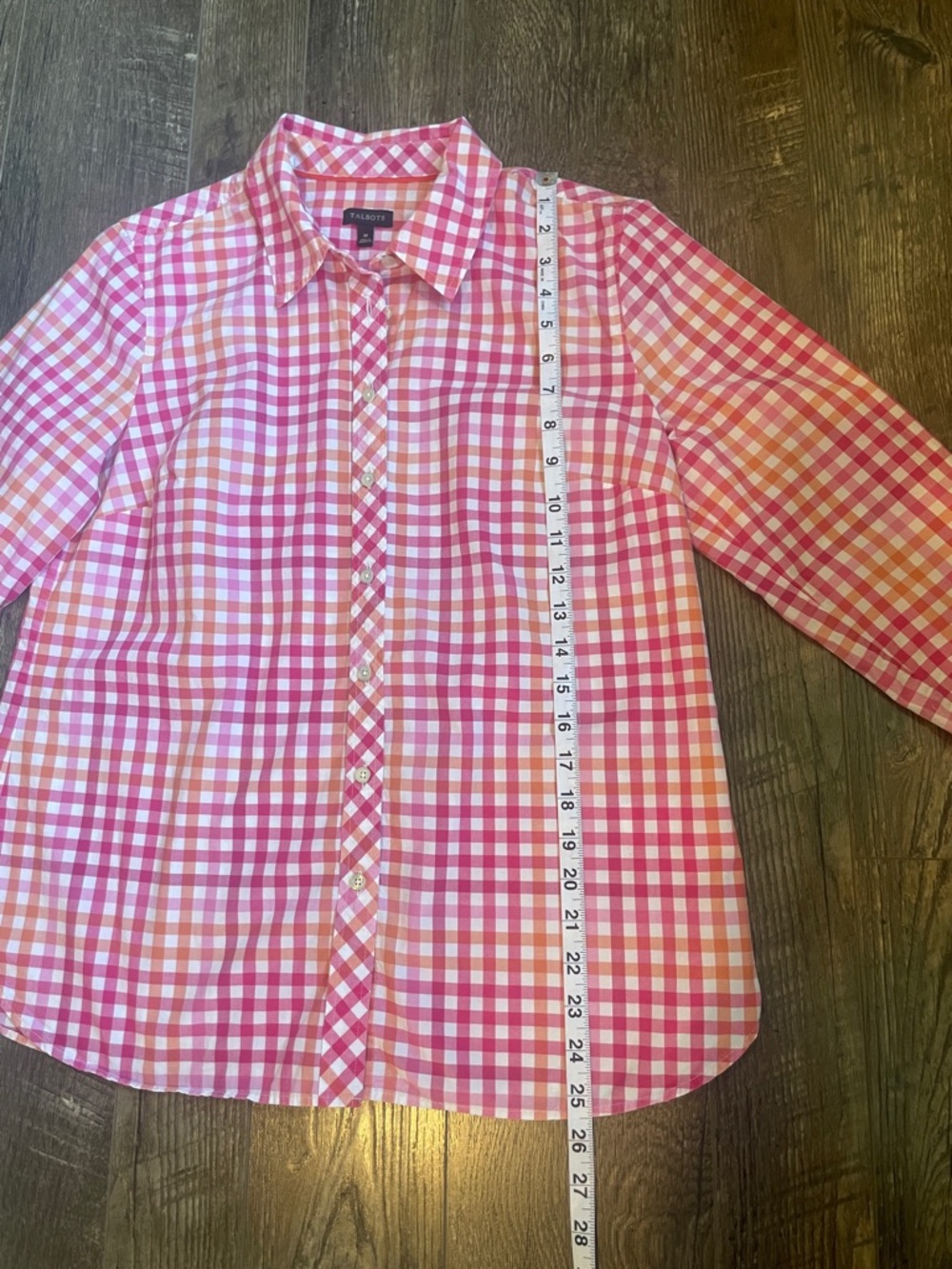 Talbots Pink Orange and White Gingham Button-Down Shirt Size Medium - Picture 5 of 8